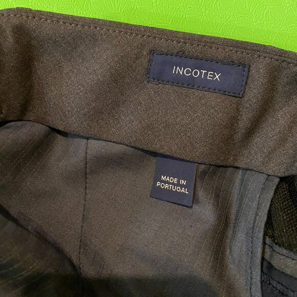 Incotex Grey Blue Color Blocked Slim Pleated Incotex Wool Dress Pants EU 48 - Picture 4 of 15